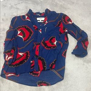 ba&sh Navy and Scarlet Patterned Blouse